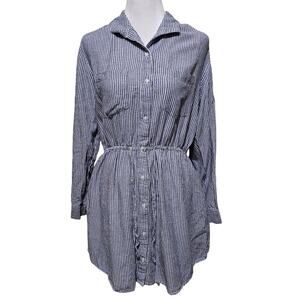 Japna Shirt Dress Women's Button Down Striped Size Large Pockets